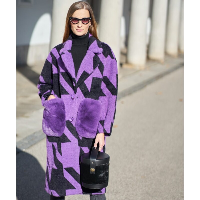 Due Linee Dámsky obojstranný kabát s vreckami fialový