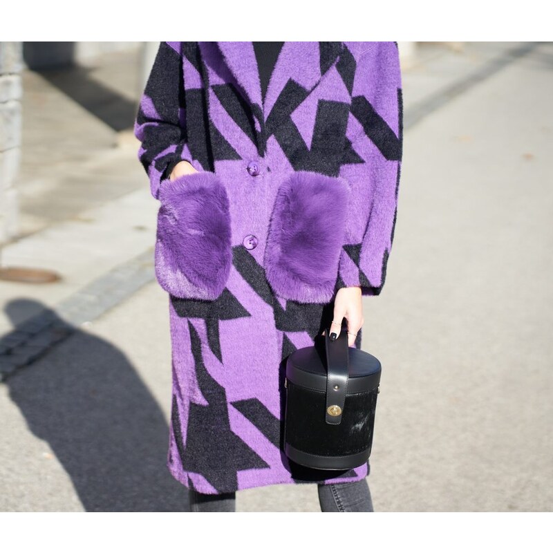 Due Linee Dámsky obojstranný kabát s vreckami fialový