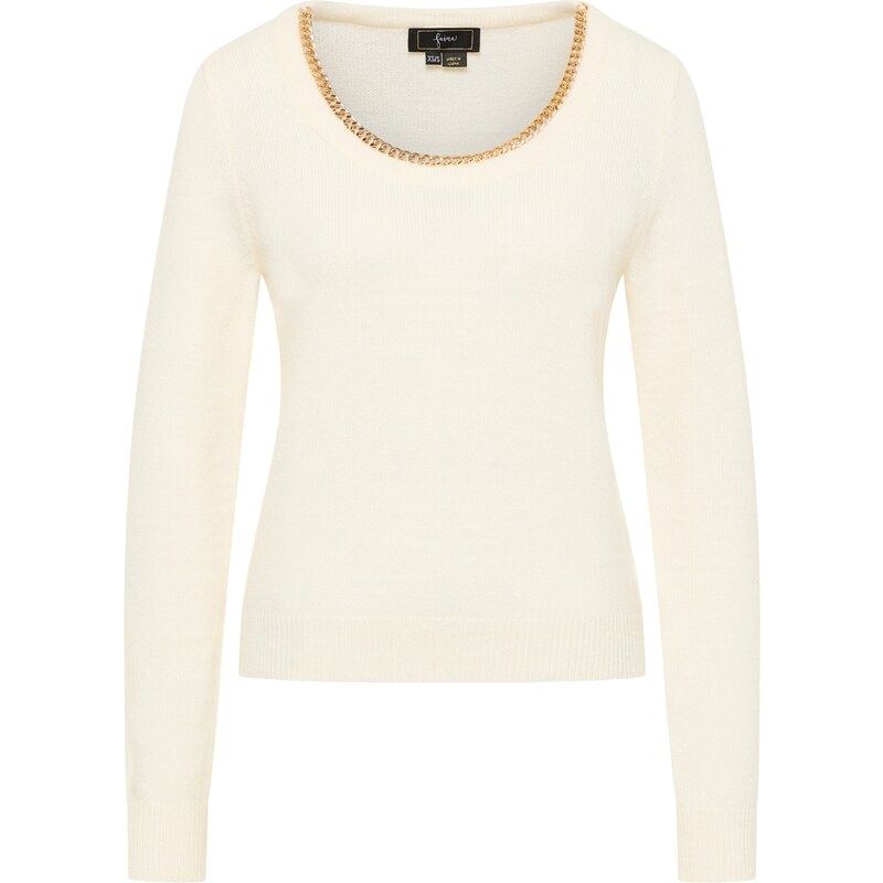 faina Sveter Tuxe zlatá / biela ako vlna 54237807