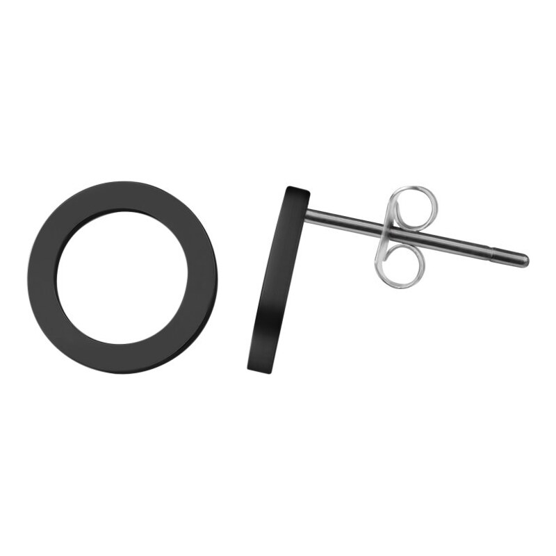 Troli Jednoduché čierne náušnice krúžky z ocele 66581625