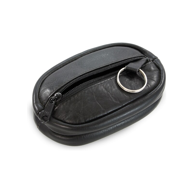 Arwel Čierna kožená kľúčenka s dvoma veľkými zipsovými vreckami 619 36559627