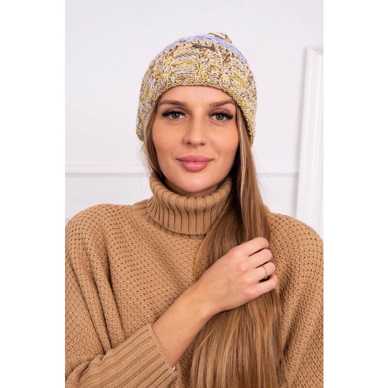 MladaModa Dámska čiapka s brmbolcom Pola K267 farba lila+svetlá žltá 36578028