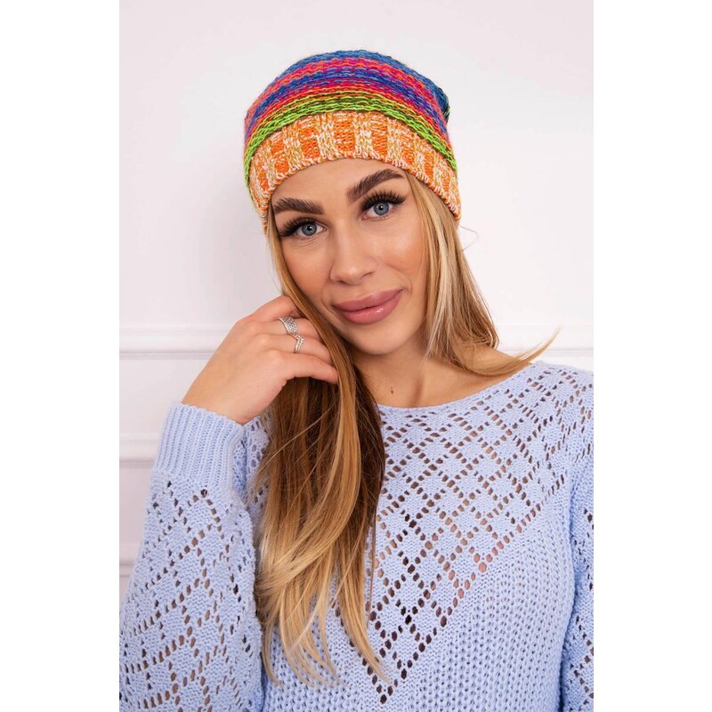 MladaModa Dámska čiapka Kristine K207 kráľovská modrá+oranžová 36578045