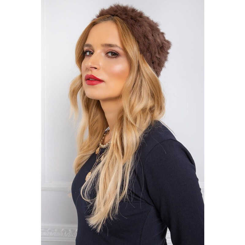 MladaModa Dámska kožušinková čiapka model 0138 farba mocca 36578116