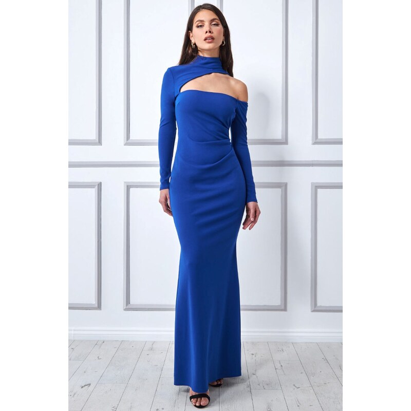 miadresses.sk Modré priliehavé šaty s dlhými rukávmi 36581036