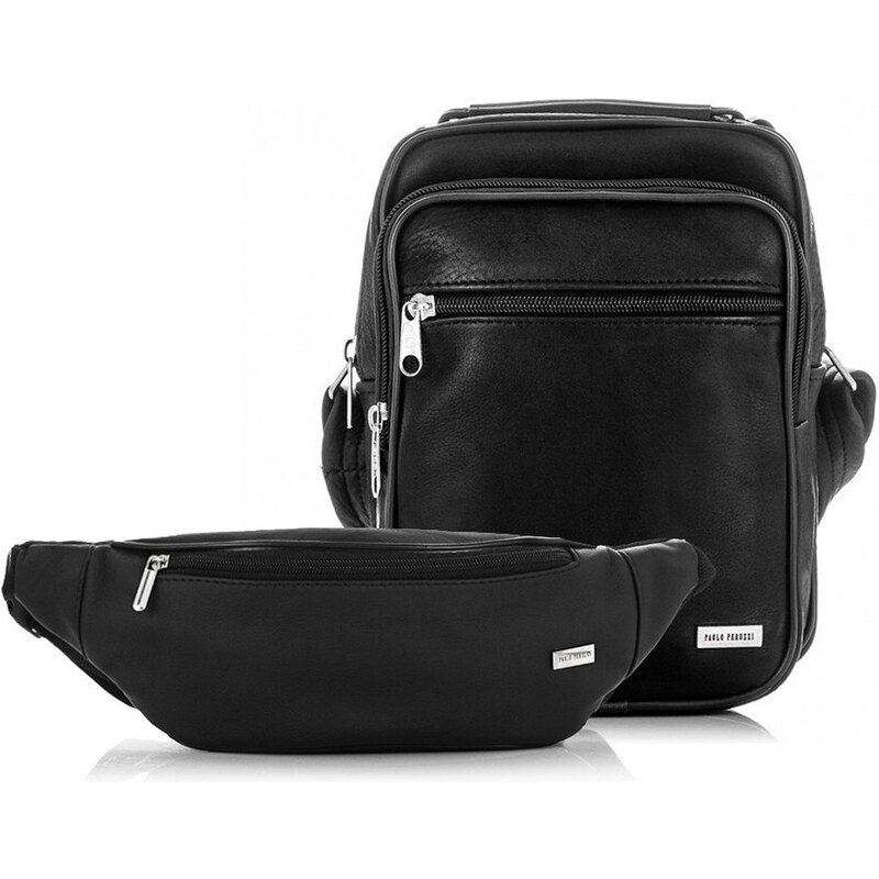 PAOLO PERUZZI Kožená taška cez rameno a taška na opasok | čierna ZZ-03
