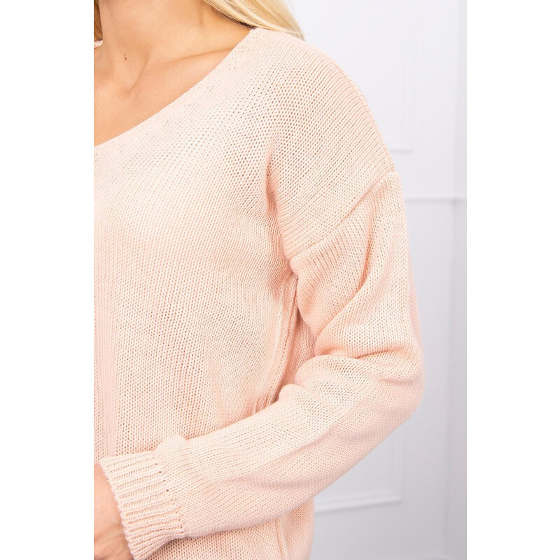 K-Fashion Sveter s výstrihom do V, púdrovo ružový 44559713