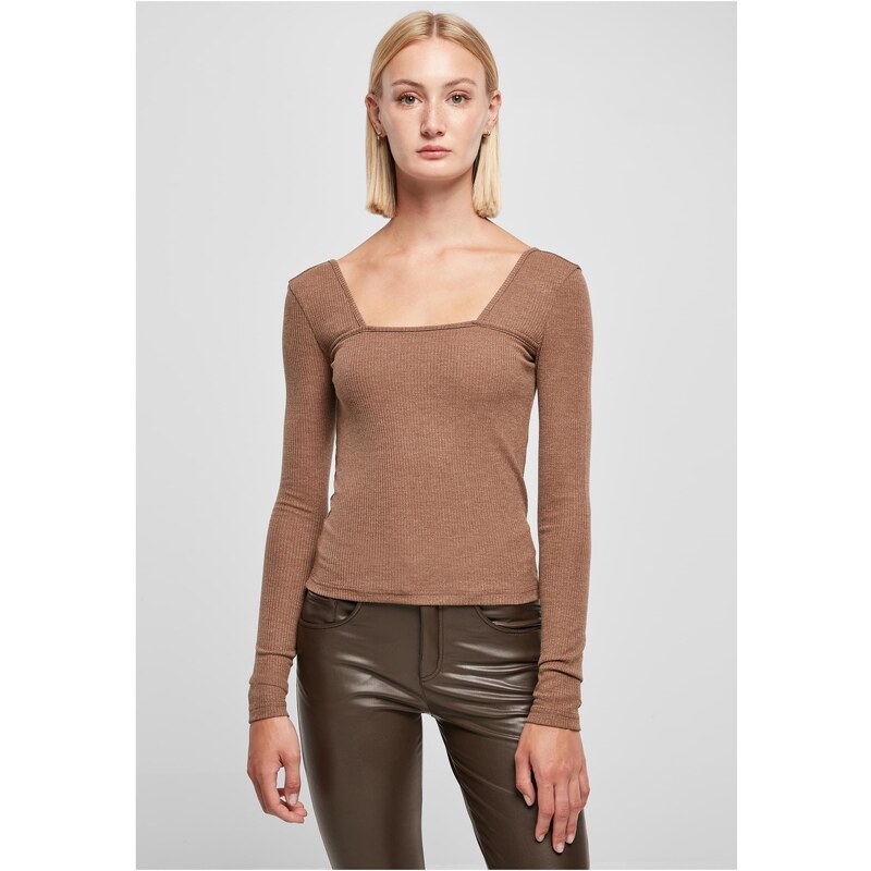 Urban Classics Womens square neckline with long sleeves in dark khaki 50668116