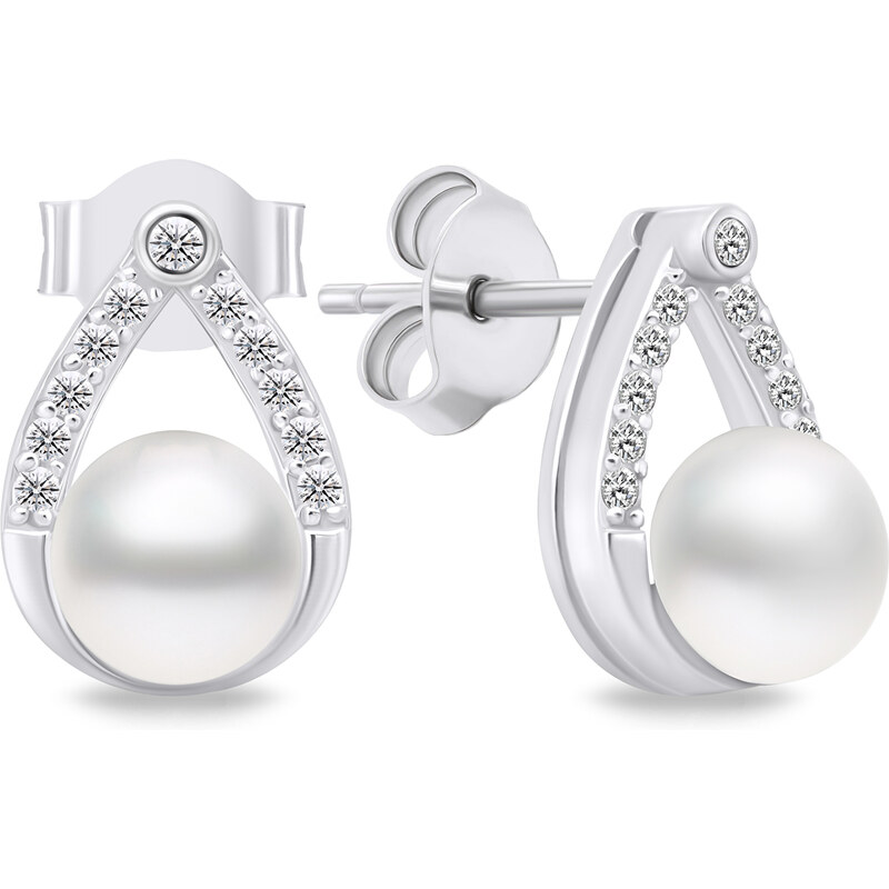 Brilio Silver Pôvabné strieborné náušnice s perlami a zirkónmi EA615W 66592112