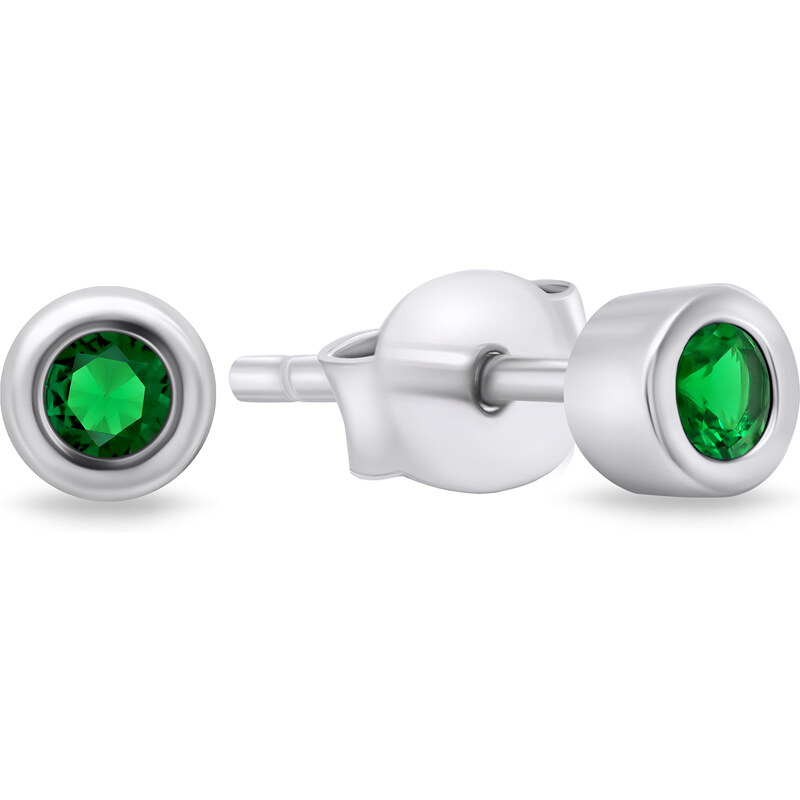 Brilio Silver Nadčasové strieborné náušnice so zelenými zirkónmi 66614588