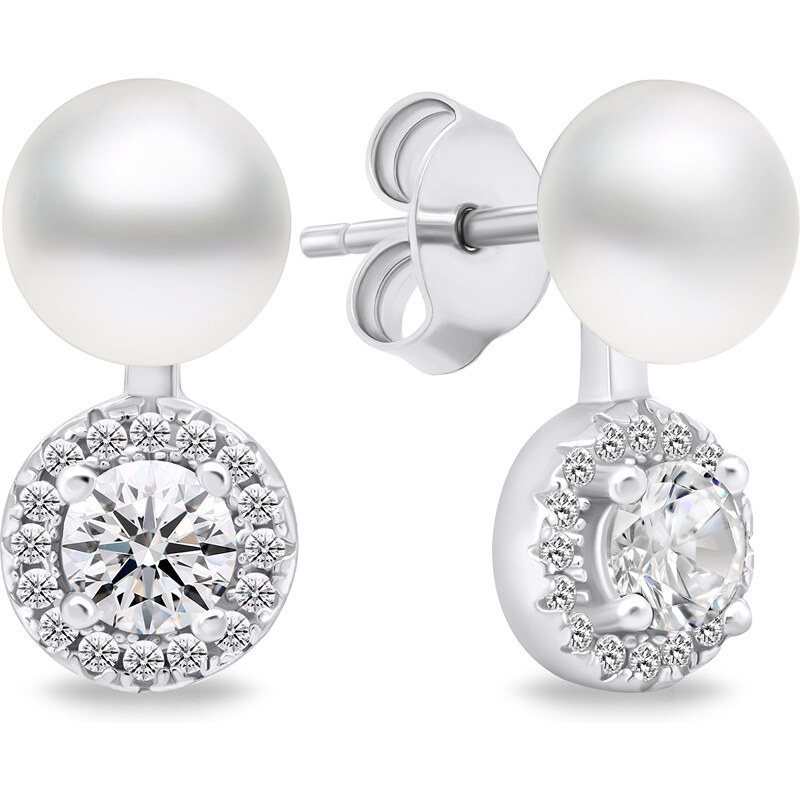 Brilio Silver Elegantné perlové náušnice so zirkónmi EA611W 66615784