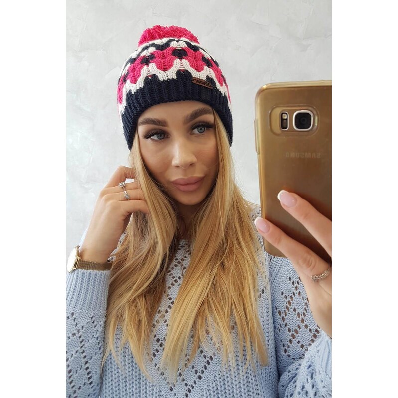 MladaModa Dámska čiapka s brmbolcom Laila K283 námornícka modrá 67190304