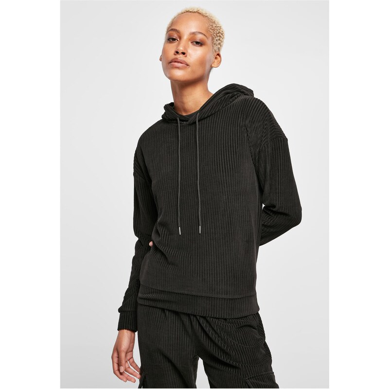 Urban Classics Womens Velvet Rib Hoody Black 50663608