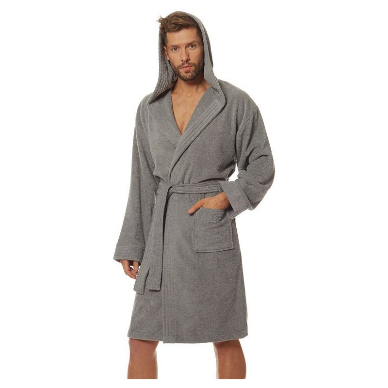 L&L Pánsky froté župan Leon sivý kratší 30118911