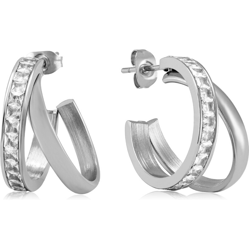 Troli Dvojité oceľové náušnice kruhy so zirkónmi VAAJDE201714-2 66592891