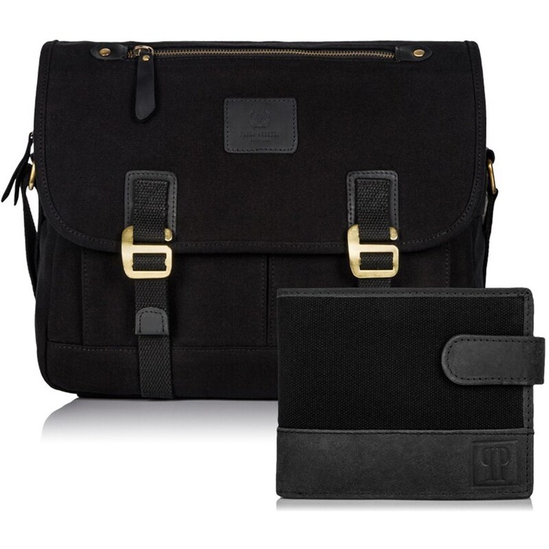 PAOLO PERUZZI Pánsky set taška na rameno + peňaženka ZUP-18-BL | 36668416