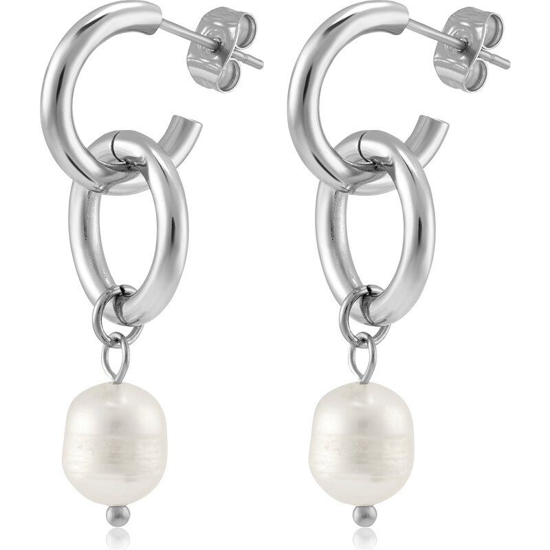 Troli Elegantné oceľové náušnice s pravými perlami VAAJDE201463S 66585667