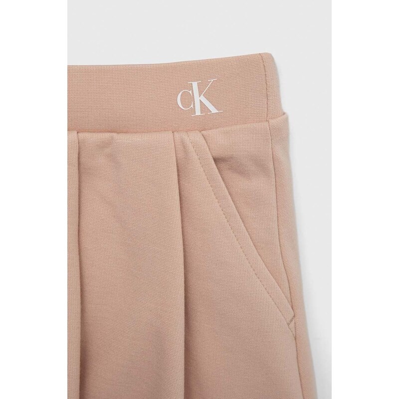 Dievčenská sukňa Calvin Klein Jeans ružová farba, mini, áčkový strih
