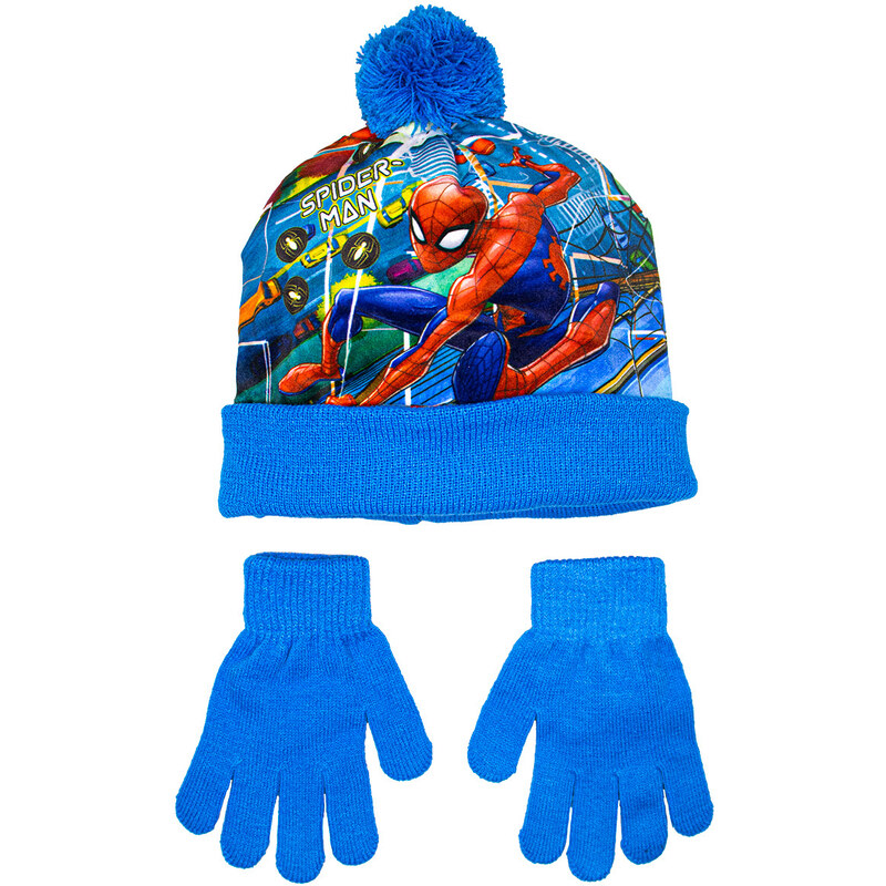 SPIDER-MAN zimní set čepice a rukavice MODRÝ