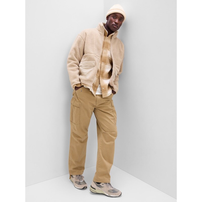 Béžová pánská bunda sherpa na zip GAP 50538149