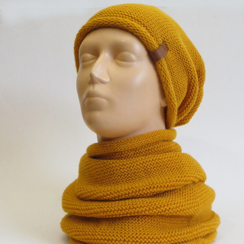 Súprava čiapka a nákrčník - horčicová 36690989