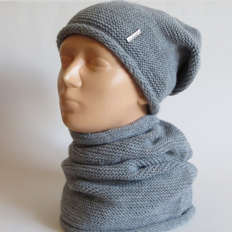 Dámska súprava čiapka a šál (nákrčník) - sivá 36690984