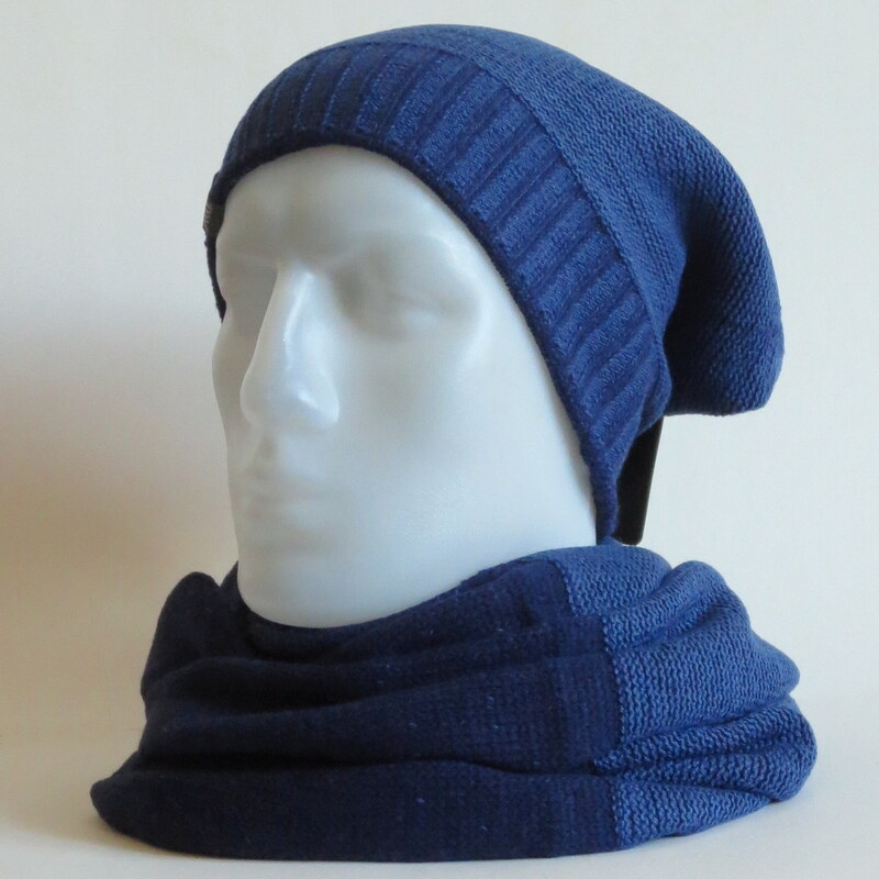 Poľsko Pánska súprava čiapka a šál tunel- modrá 36690985