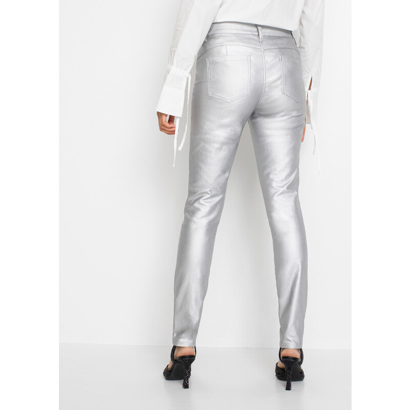 bonprix Vrstvené push-up nohavice v metalízovom vzhľade, farba šedá