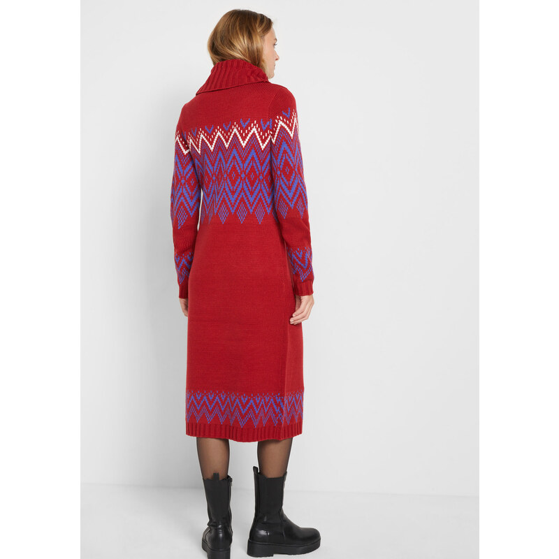 bonprix Pletené midi šaty s nórskym vzorom, farba červená, rozm. 48/50