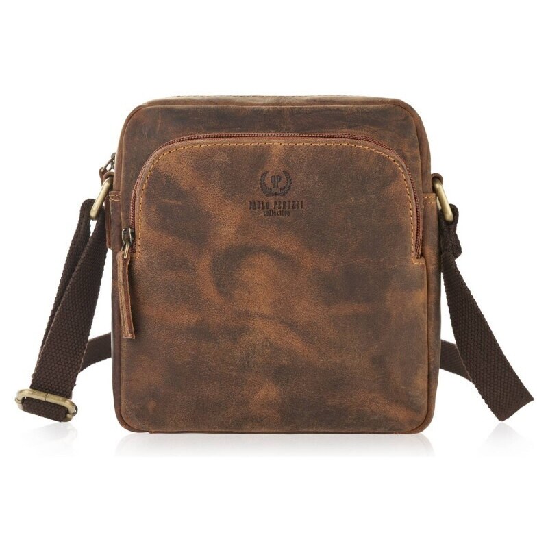 PAOLO PERUZZI Kožená taška cez rameno T-63-HBR | hnedá T-63-HBR 36708299