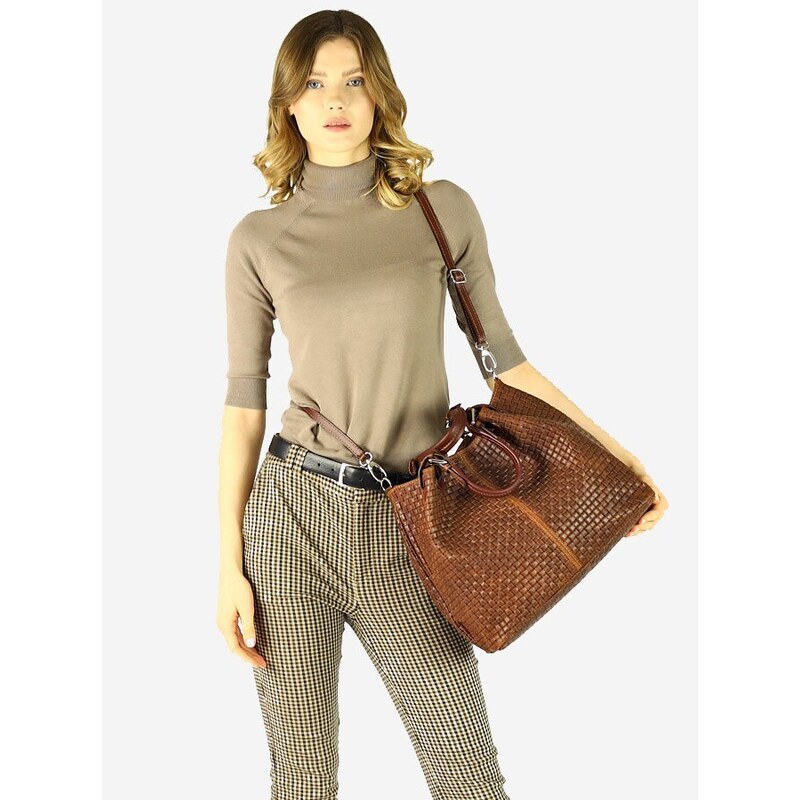 MARCO MAZZINI Kožená kabelka Carina Treccia camel 36503847