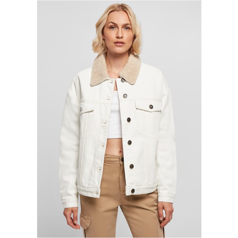 Urban Classics Womens oversized denim jacket Sherpa in white 50648388