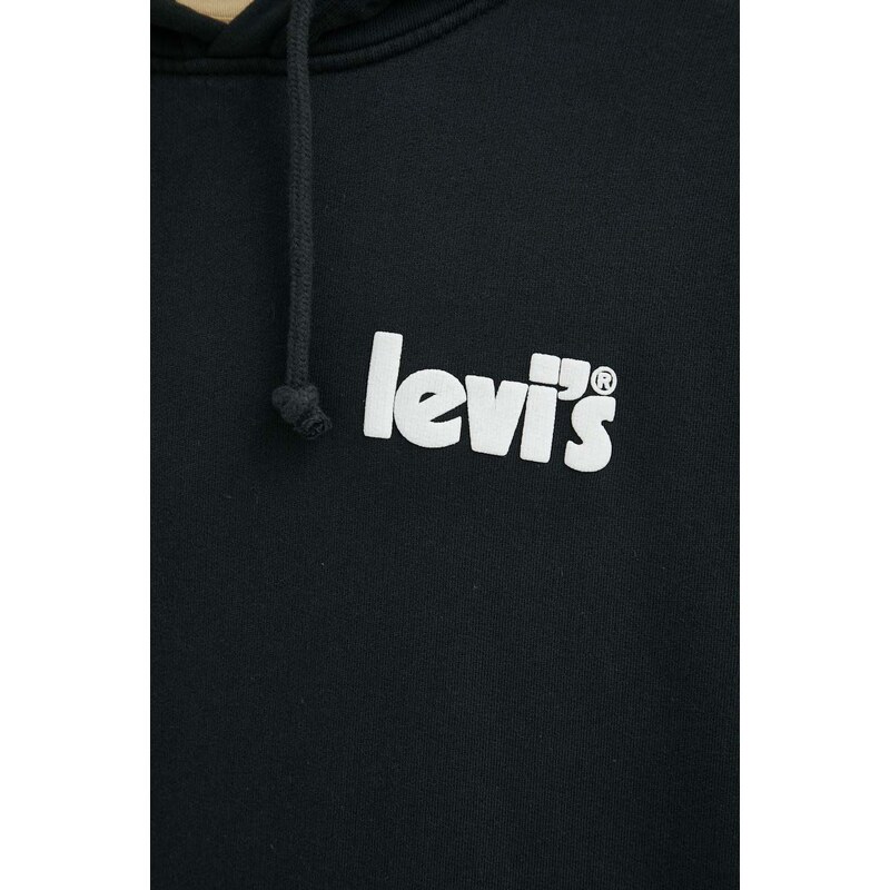 Bavlnená mikina Levi's 38479.0157-Blacks, pánska, čierna farba, s kapucňou, s potlačou