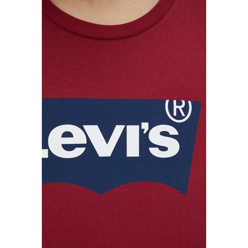 Bavlnené tričko Levi's bordová farba, s potlačou