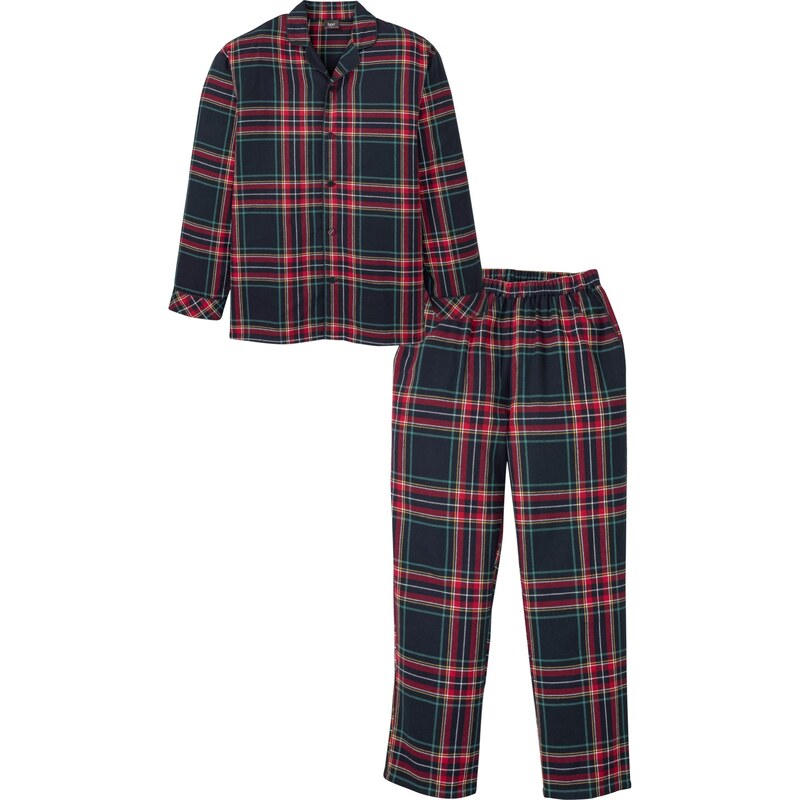 bonprix Flanelové pyžamo na gombičky, farba modrá 47085760