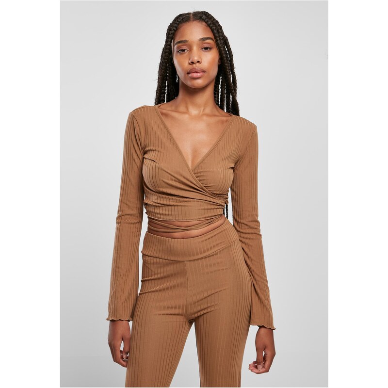 Urban Classics Womens dark taupe with long sleeves with wrapped rib 57100402