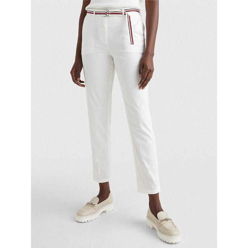 Biele dámske skrátené chino nohavice Tommy Hilfiger 50769579