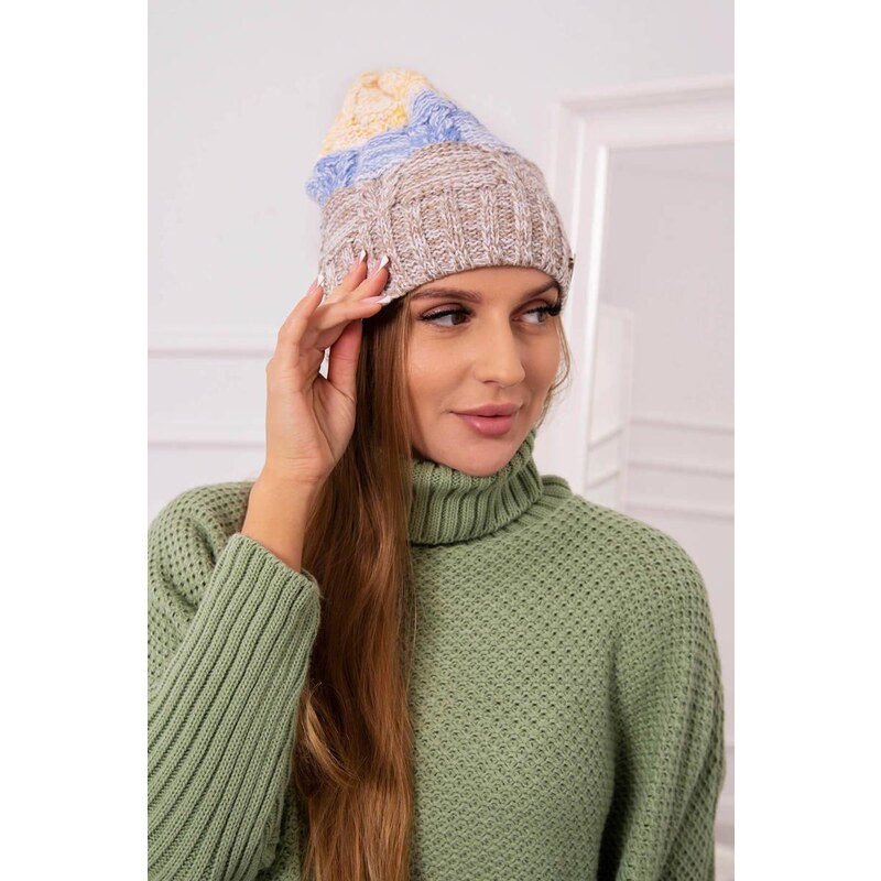 MladaModa Dámska čiapka Dolores K303 tmavá béžová+svetlomodrá+svetlá 36779493