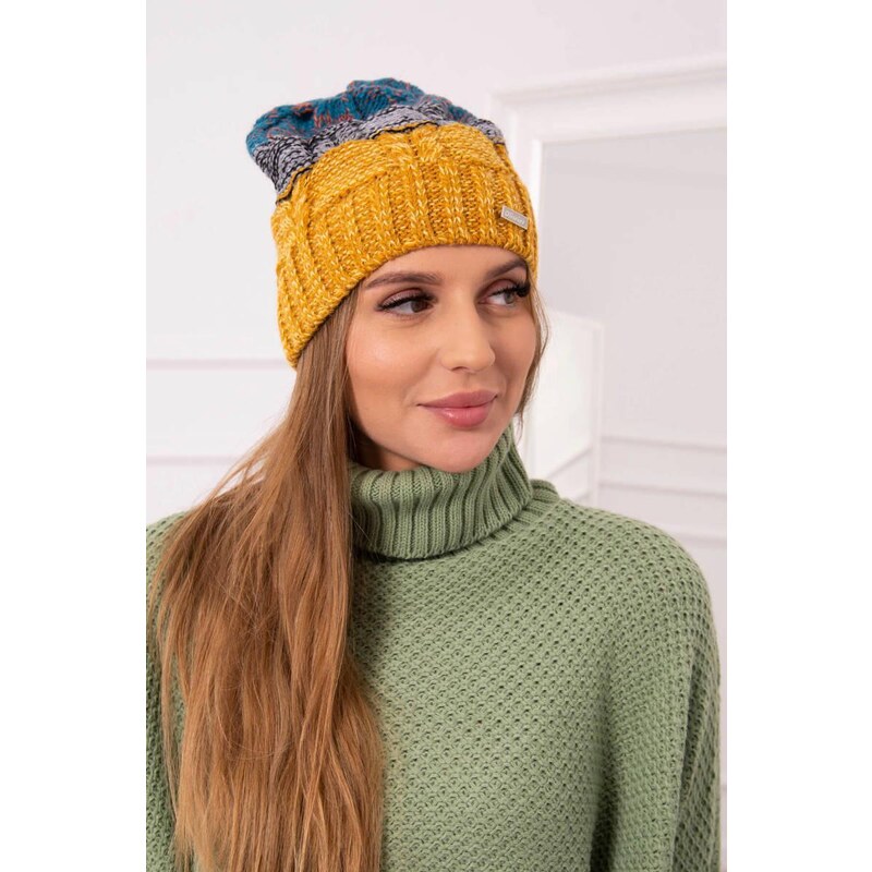 MladaModa Dámska čiapka Dolores K303 horčicová+čierna+tyrkysová 36781984