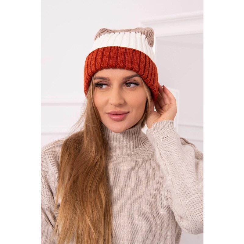 MladaModa Dámska čiapka Bojana K265 oranžová+farba ecru+béžová 36782020