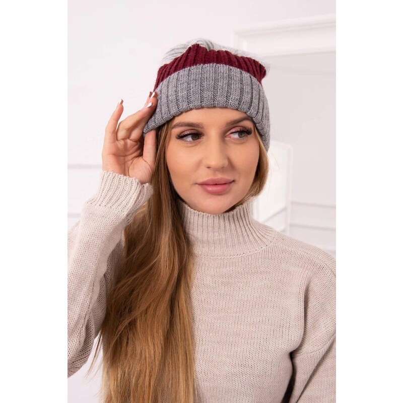 MladaModa Dámska čiapka Bojana K265 tmavošedá+bordová+svetlošedá 36782022