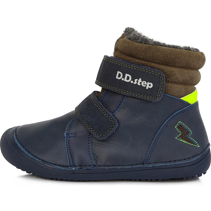 D.D. step chlapčenská detská celokožená zimná obuv Barefoot W063-829B Navy