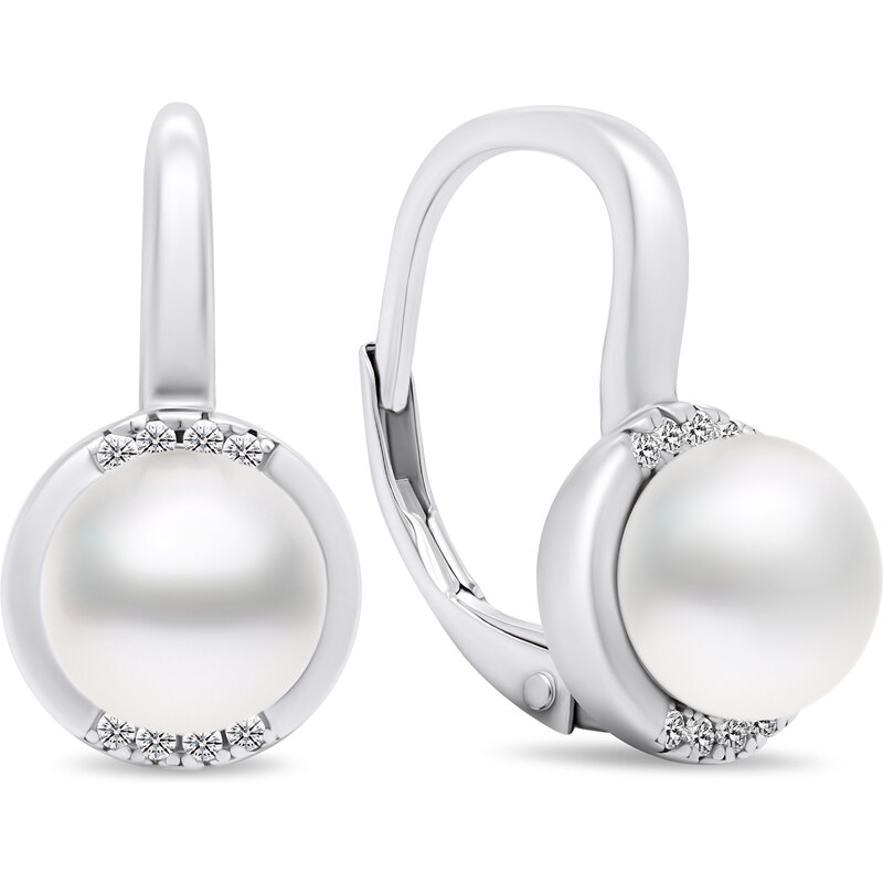 Brilio Silver Elegantné strieborné náušnice s perlami a zirkónmi 66590411