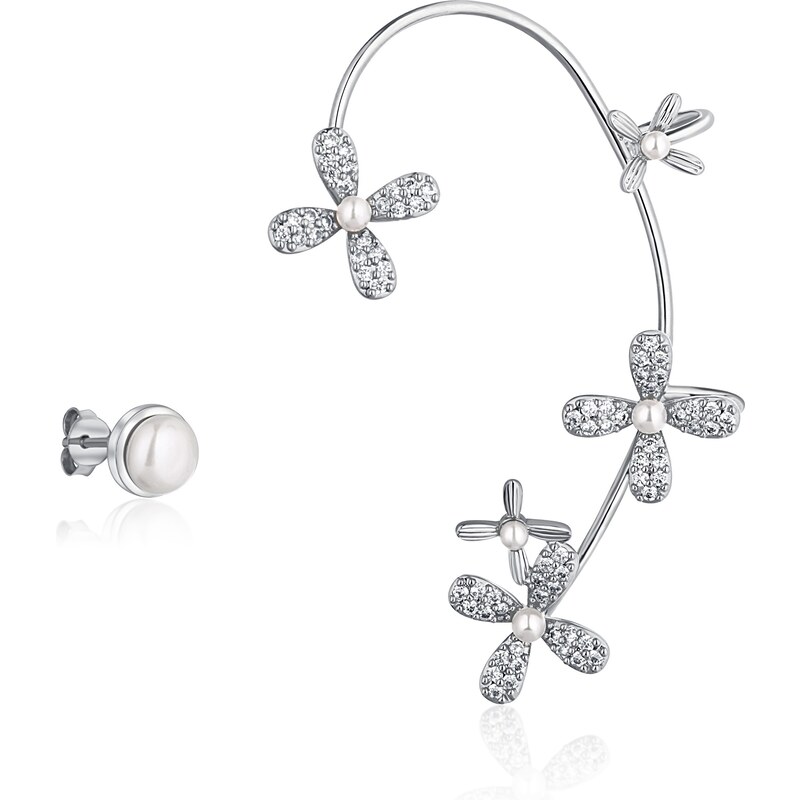 JwL Luxury Pearls Asymetrické náušnice s perlami a zirkónmi - ľavá 66579012