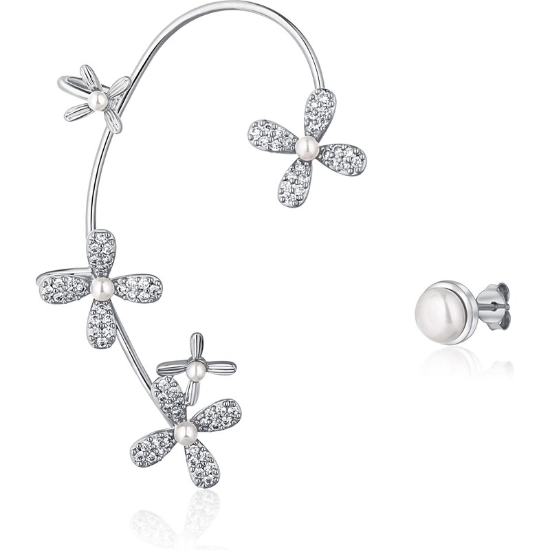 JwL Luxury Pearls Asymetrické náušnice s perlami a zirkónmi - pravá 66590269