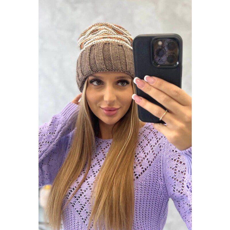 MladaModa Dámska čiapka Feba K330 farba mocca 36801638