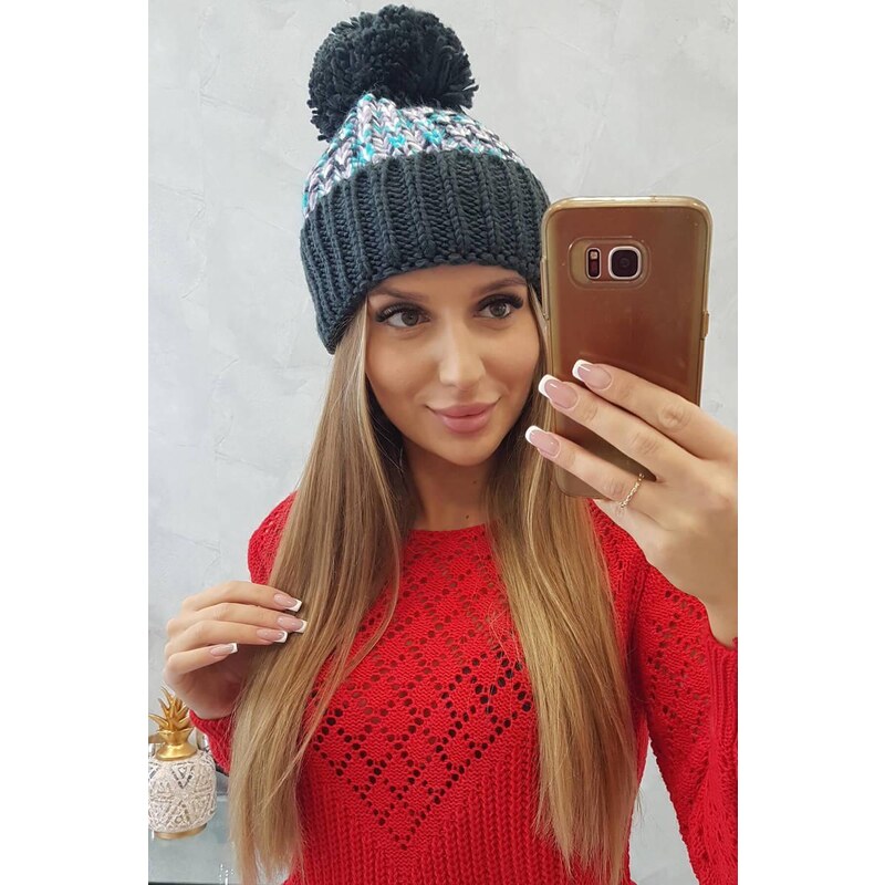 MladaModa Dámska čiapka s brmbolcom Ellen K323 grafitová 36801663