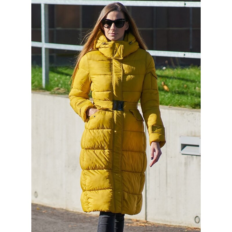 Due Linee Dámska zimná bunda žltá s opaskom 35801381