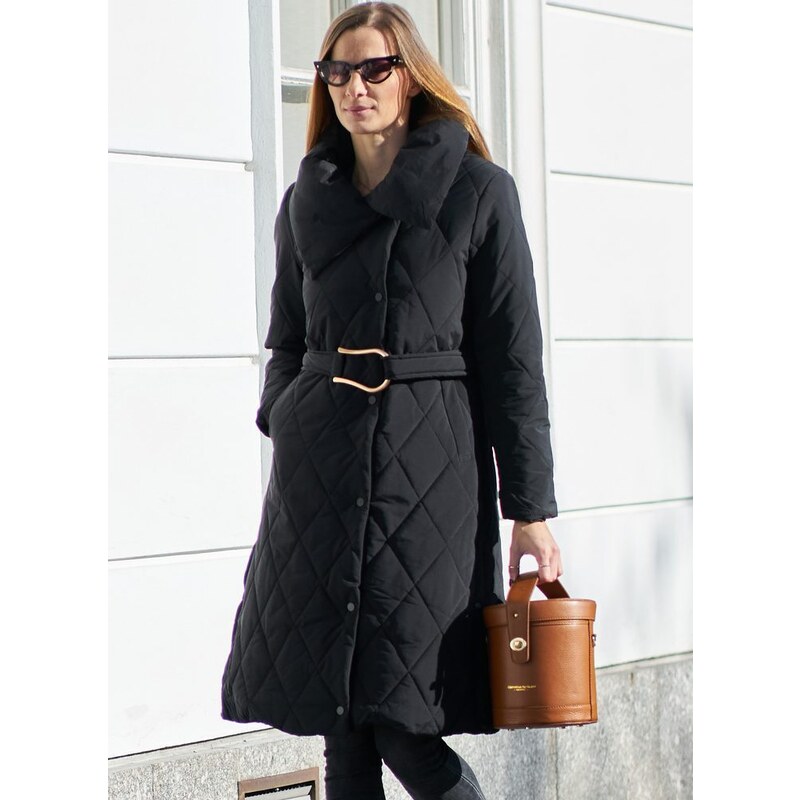 Due Linee Dámska čierna exkluzívna prešívaná zimná bunda 35608966