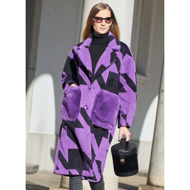 Due Linee Dámsky obojstranný kabát s vreckami fialový 35764714